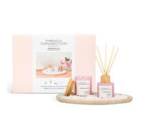 French Connection Marshmallow Home Fragrance Gift Set | Scented Candle & Reed Diffuser with Wooden Plate & Pebbles | Luxury Aromatherapy Set (Large)