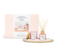 French Connection Marshmallow Home Fragrance Gift Set | Scented Candle & Reed Diffuser with Wooden Plate & Pebbles | Luxury Aromatherapy Set | (Small)