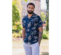 French Connection Men's Floral Print Short Sleeve Shirt in Navy | Size: Large French Connection Navy L