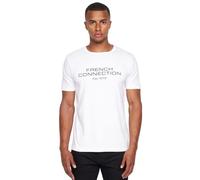 French Connection Mens Premium Half Sleeve Crew Neck T-Shirt with Letter Print Logo Design(XL,Fischer White)