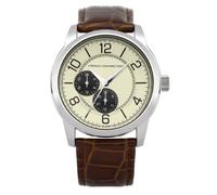French Connection Men's Quartz Watch with Beige Dial Chronograph Display and Brown Leather Strap FC1110ST