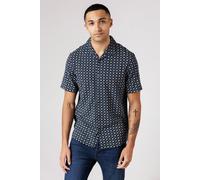 French Connection Men's Square Floral Print Short Sleeve Shirt in Navy | Size: Medium French Connection Navy M