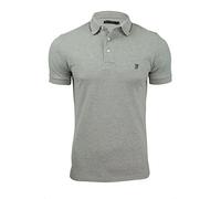 French Connection Men's Summer Black Tipping Polo Shirt, Grey (Grey Mel/Marine Blue 1), Large