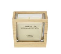 French Connection Wooden Surround Scented Candle Collection | Elegant Reusable Holder | Long-Lasting Burn Time | Candles Gift (Medium - 220G, Lemongrass & Ginger) (Orange Ginger)