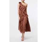 French Connection Oskar Georgette Ruffle Midi Mocha size 14 | Midi Dresses Outlet | Women 14