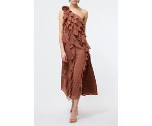 French Connection Oskar Georgette Ruffle Midi Mocha size 16 | Midi Dresses Outlet | Women 16