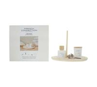 French Connection Linen White Home Fragrance Gift Set | Scented Candle & Reed Diffuser with Wooden Plate, Sand & Conch | Luxury Aromatherapy Set | Coastal Sea Salt & Coconut (Small)