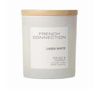 French Connection Pastel Range Scented Container Candle | Shea Butter Wax | Frosted Glass Jar Bamboo Lid | Round Shape | (Medium, Linen White)