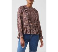 French Connection Pf Faith Drape Ls Top Bitter Choc/satsuma size S | Blouses Outlet | Women S