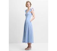 French Connection Pure Cotton Broderie Square Neck Midi Dress Light Blue Mix