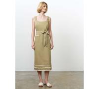 French Connection Pure Cotton Square Neck Midi Waisted Dress Green Mix
