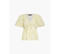 French Connection Pure Cotton Striped V-Neck Peplum Top Yellow Mix