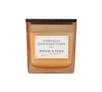 French Connection Scented Candle | Shea Butter Wax | Frosted Orange Glass Jar Wooden Lid | Square Shape | (Medium, Apricot Glow (Apricot & Peach) Scent