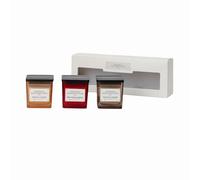 French Connection Scented Candle Giftset| 3 Multiple Colour Frosted Glass Jars Wooden Lids Candles | Square Shapes | Apricot & Peach, Praline & Cream, Cherry & Merlot Scents