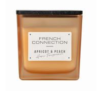 French Connection Scented Candle | Shea Butter Wax | Frosted Orange Glass Jar Wooden Lid | Square Shape | (Medium, Apricot Glow (Apricot & Peach) Scent