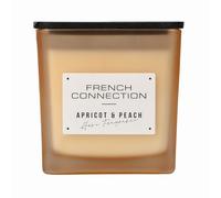 French Connection Scented Candle | Shea Butter Wax | Frosted Orange Glass Jar Wooden Lid | Square Shape | (XL, Apricot Glow (Apricot & Peach) Scent