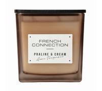 French Connection Scented Candle | Shea Butter Wax | Frosted Brown Glass Jar Wooden Lid | Square Shape | (XL, Praline & Cream Scent)