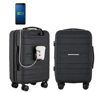 French Connection St. Martin Carry-on Luggage with Cup Holder/USB Ports, Black, 15.4 x 9 x 22 inches, St. Martin Carry-on Luggage with Cup Holder/USB Ports