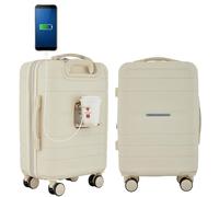 French Connection St. Martin Carry-on Luggage with Cup Holder/USB Ports, Whitecap Gray, 15.4 x 9 x 22 inches, St. Martin Carry-on Luggage with Cup Holder/USB Ports