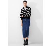 French Connection Striped Roll Neck Half Zip Jumper with Wool Black Mix