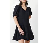 French Connection Vee Tiered Crinkle Dress Knee Black size 8 | Mini Dresses Outlet | Women | Black 8