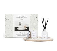 French Connection Winter Vanilla Home Fragrance Gift Set, Scented Candle & Reed Diffuser with Wooden Plate & Pebbles in White | Size: Large French Connection White Large
