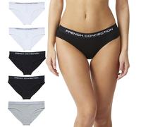 French Connection Women’s Multipack Briefs - 5 Pack - Black/White/Grey - Large