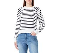 French Connection Women's Lillie Mozart Stripe Crew Neck Jumper Pullover Sweater, Summer White/Utility Blue, XS