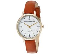 French Connection Women's Quartz Watch with White Dial Analogue Display and Brown Leather Strap FC1256TG