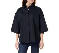 French Connection Women's Rhodes Sustainable Poplin Short Sleeve Popover Button Down Shirt, Marine, L