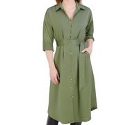 French Connection Women's Satin Belted Shirt Dress - Maxi, Long Sleeve Button-Down, Casual Style for Everyday Wear, Green, XXL