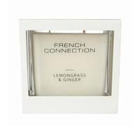 French Connection Wooden Surround Scented Candle Collection | Elegant Reusable Holder | Long-Lasting Burn Time | Candles Gift (Lemongrass & Ginger)