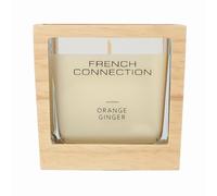 French Connection Wooden Surround Scented Candle Collection | Elegant Reusable Holder | Long-Lasting Burn Time | Candles Gift (Medium - 220G, Lemongrass & Ginger) (Orange Ginger)