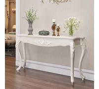 French Console Table - 63" Narrow Entryway Table with Silver Trim, White Wooden Design, Carved Detailing, Easy Assembly for Foyer & Hallway Décor