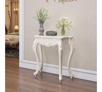 French Console Table - Narrow Entryway Table with Silver Trim, White Wooden Sofa Table, Carved Accent for Foyer, Easy Assembly, 70cm (27.6in) - Ele Home Decor