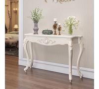 French Console Table - Narrow Entryway Table with Silver Trim - White Wooden Sofa Table - Carved Accent Fur for Foyer - Easy Assembly - 47.2 inches Long