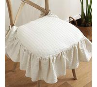 French Cotton Simple Seat Cushion,Fabric Not-Slip Soft Chair Pad,Ruffled Skirt Seat Cover with Ties and Cotton Filled for Wooden Dinner Chair White 43x45cm ( Color : Beige , Size : 1 Count (Pack of 1)