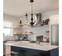 French Country 6Light Black Candle ntHanging Lamp for Dining Room Kitchen Island Living Room Lighting Fixture