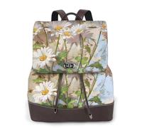 French Country Daisy Print Leather Women's Backpack Travel Bag Ladies Versatile Small Backpack Business Leisure,One Size