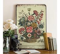 French Country Decor Flower Art Painting Retro Wall Decor Garden Signs, 12x 8 Inches Vintage Tin Sign for Home Bedroom Kitchen Floral Wall Decor