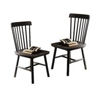 French Country Dining Chairs Set of 2/4, Solid Wood Kitchen Chairs with High Spindle Back, Armless Side Chairs for Dining Room, Living Room, Restaurant (Black)