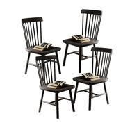 French Country Dining Chairs Set of 4, Solid Wood High Spindle Back Armless Side Chairs for Kitchen, Dining Room, Restaurant, Living Room - Elegant Black Finish