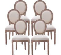 French Country Dining Chairs Set of 6, Farmhouse Fabric Dining Room Chairs with Round Back, Solid Wood Legs, For Living Room Bedroom Kitchen,Dining Room (Beige)