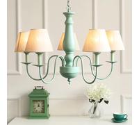 French Country Farmhouse Dining Chandelier Fabric Shade Rustic Green Ceiling Pendant Light Nordic Hanging Lamp for Bedroom Kitchen Island Living Room Foyer
