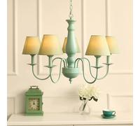 French Country Farmhouse Dining Chandelier Fabric Shade Rustic Green Ceiling Pendant Light Nordic Modern Hanging Lamp for Bedroom Kitchen Island Living Room Foyer