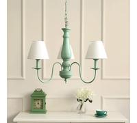 French Country Farmhouse Dining Chandelier Fabric Shade Rustic Green Ceiling Pendant Light Nordic Modern Hanging Lamp for Bedroom Kitchen Island Living Room Foyer