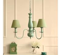French Country Farmhouse Dining Chandelier Fabric Shade Rustic Green Ceiling Pendant Light Nordic Modern Hanging Lamp for Bedroom Kitchen Island Living Room Foyer