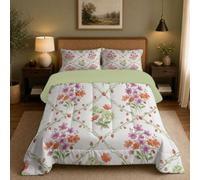 French Country Floral Print Coverless Duvet Double, Washable Coverless Quilt Comforter with Matching Pillowcase and Reversible Design Super Soft Warm Comfy Wild Strawberry Vines Blanket, 200x200cm