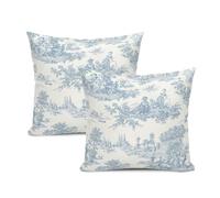 French Country Pillow Covers Blue Toile Pillows Cases Vintage Cottage Throw Pillow Cases 20x20 Set of 2 for Farmhouse Sofa Couch Living Room Bedroom Christmas Decor