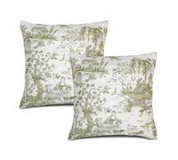 French Country Pillow Covers Green Toile Pillow Cases Vintage Victorian Pillow Cushion Covers 20x20 Set of 2 for Farmhouse Sofa Couch Living Room Bedroom Decor
